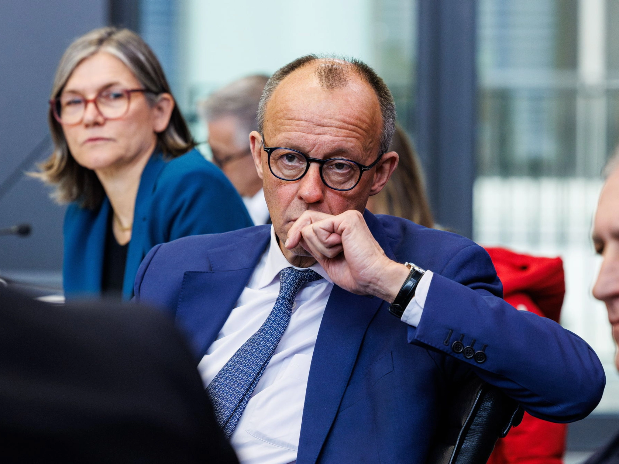 Der Vorstand der IG Metall im Gespräch mit Kanzlerkandidat Friedrich Merz (CDU).