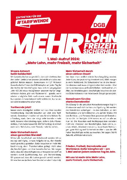 Aufruf des DGB zum 1.Mai 2024
